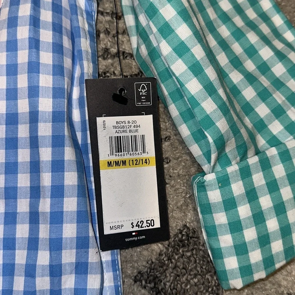 Tommy Hilfiger Boy's Colorblock Plaid Buttondown Shirt size M 12/14 NWT‎